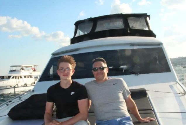 Friends on the Bosphorus sunset yacht cruise