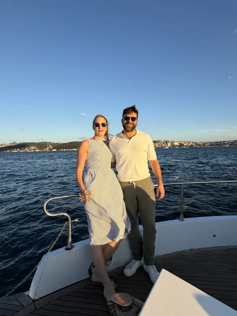 Private yacht deck on a daytime Bosphorus cruise from Karaköy