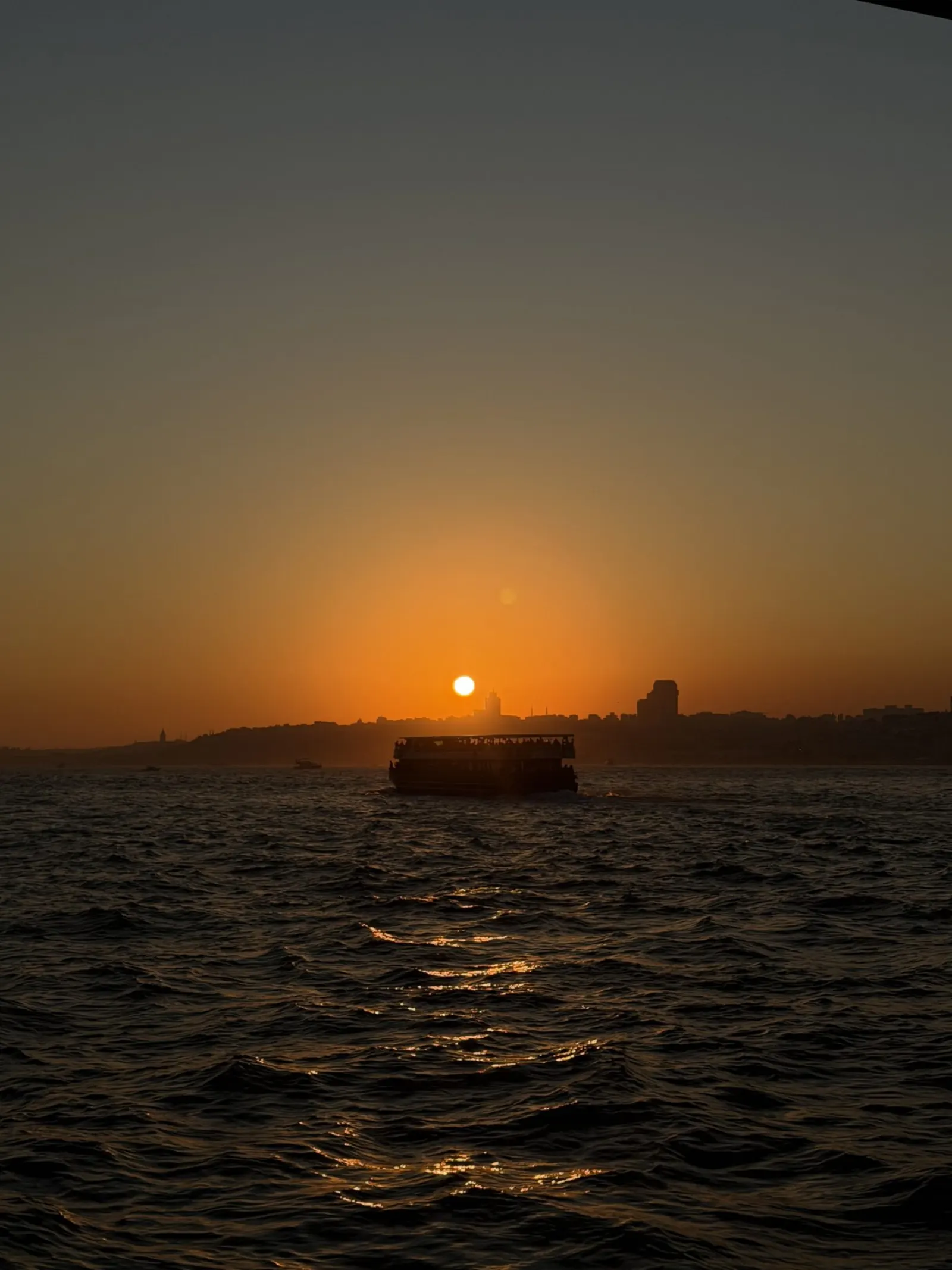 Bosphorus sunset dinner cruise with lit skyline